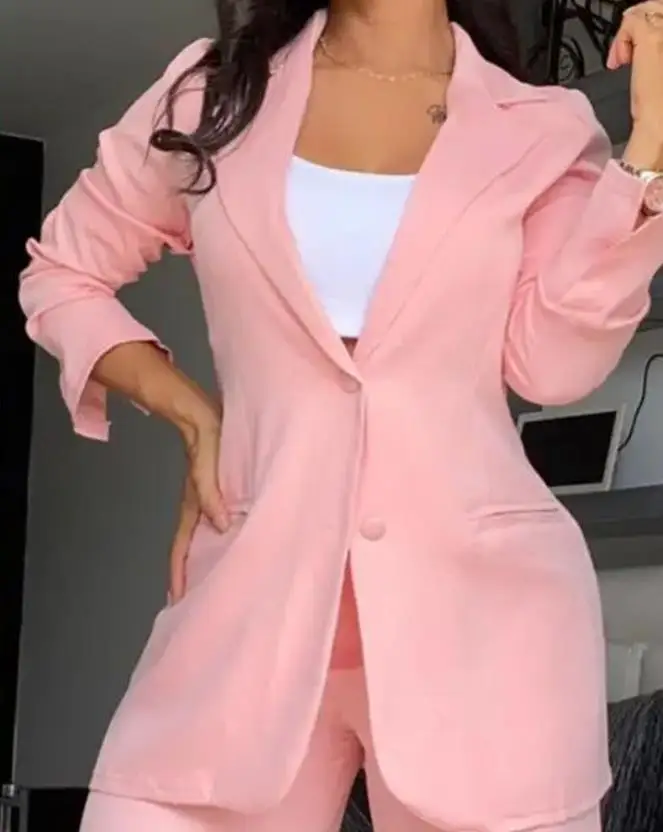 Two Pieces Set for Women Autumn 2024 New Fashion Casual Solid Daily Commuter Notched Collar Blazer Coat&pocket Design Pants Set thumbnail 4