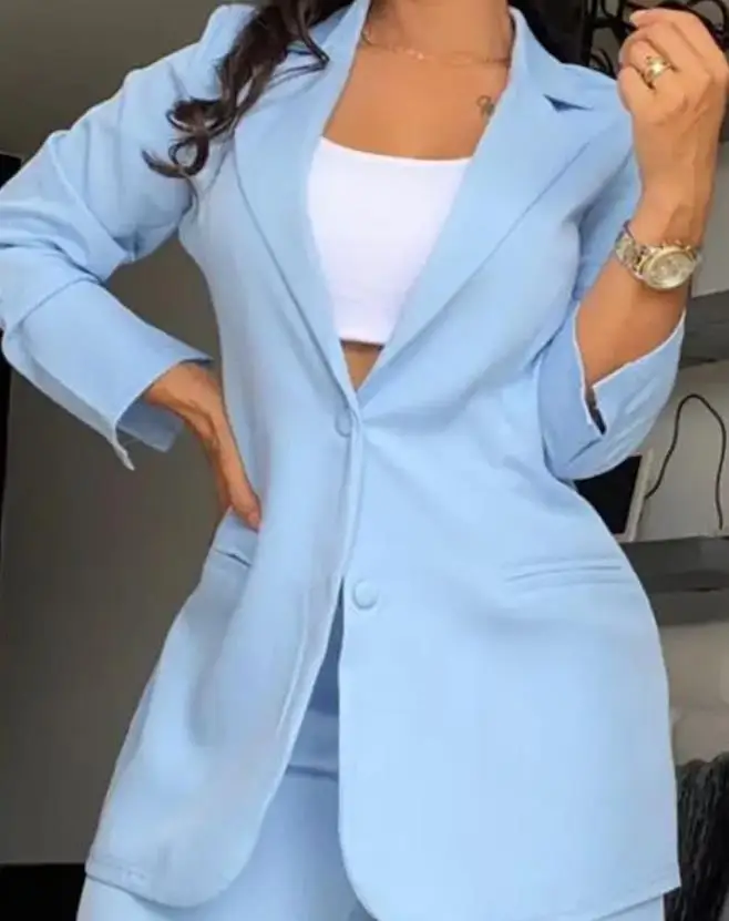 Two Pieces Set for Women Autumn 2024 New Fashion Casual Solid Daily Commuter Notched Collar Blazer Coat&pocket Design Pants Set thumbnail 3