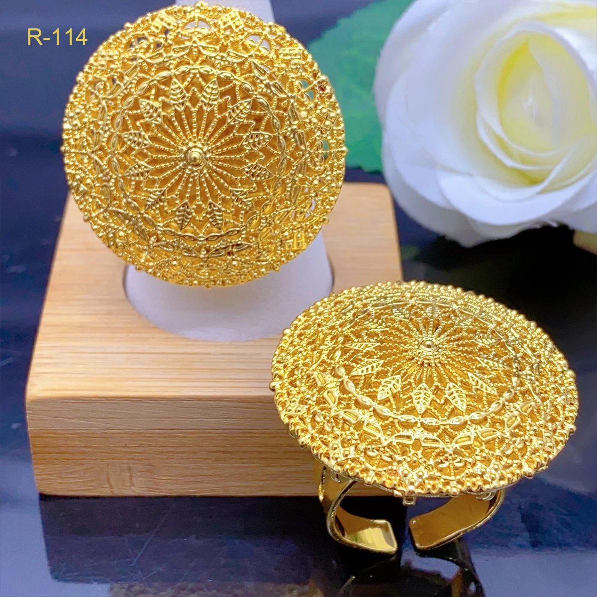 XUHUANG African Jewelry 24K Gold Color Large Women Rings Dubai Ethiopia Luxury Big Ring Suitable For Wedding And Party Gifts thumbnail 3