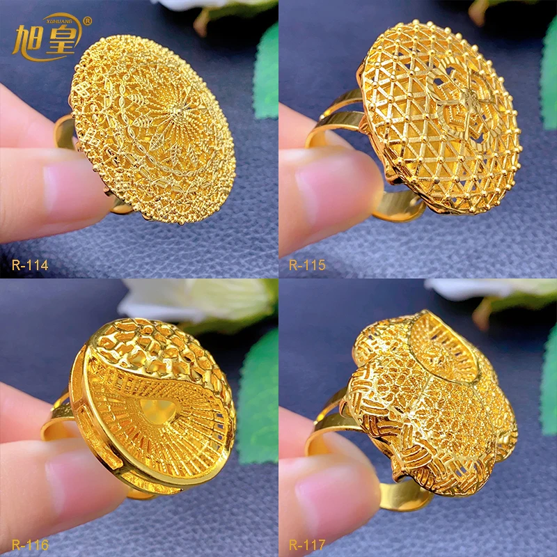 XUHUANG African Jewelry 24K Gold Color Large Women Rings Dubai Ethiopia Luxury Big Ring Suitable For Wedding And Party Gifts thumbnail 2