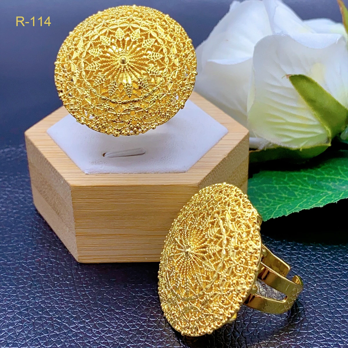 XUHUANG African Jewelry 24K Gold Color Large Women Rings Dubai Ethiopia Luxury Big Ring Suitable For Wedding And Party Gifts thumbnail 5