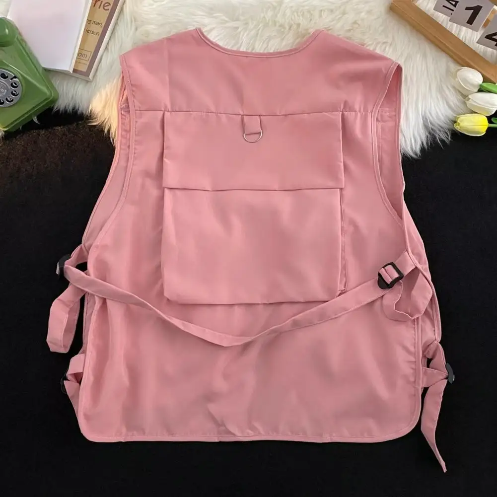 Multi Pockets Cargo Waistcoat Solid Color Hip Hop Style Women Men Cargo Waistcoat Sleeveless Loose Buckle Closure Jackets Vests thumbnail 5