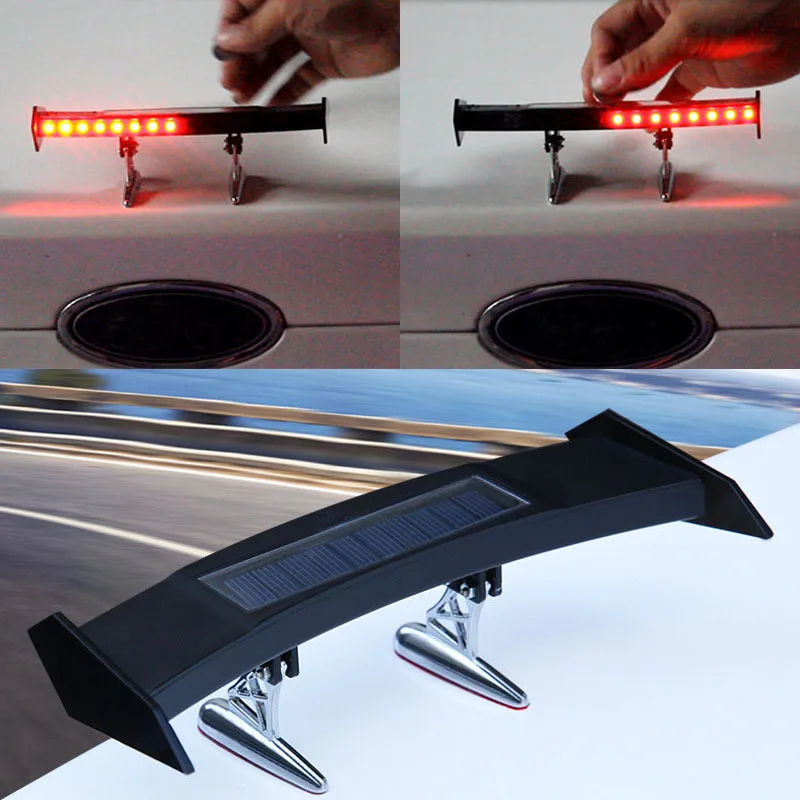 Mini Solar Car Rear Spoiler Tail Light Universal 12V LED Flashing Warning Waterproof Wing with Smart Sensor Modified Accessories