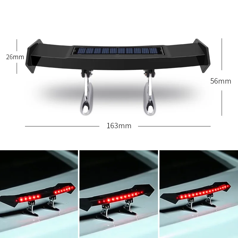 Mini Solar Car Rear Spoiler Tail Light Universal 12V LED Flashing Warning Waterproof Wing with Smart Sensor Modified Accessories thumbnail 6