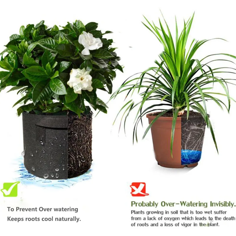 1-5Pcs Vegetable/Flower/Plant Grow Bags 1/2/3/5/7/10/12Gallons Thickened Non-Woven Grow Bags Aeration Fabric Pots with Handles thumbnail 2