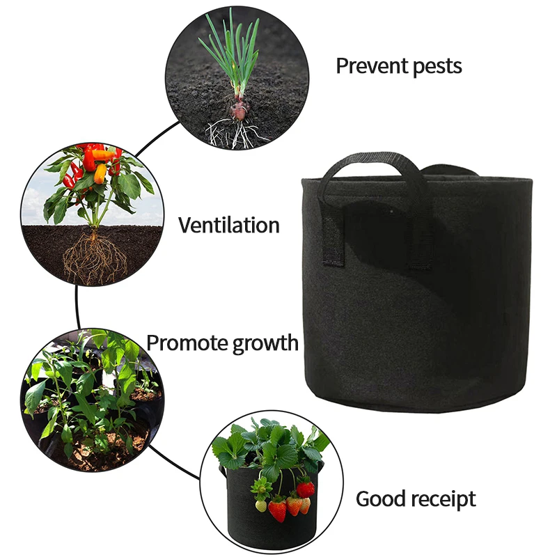 1-5Pcs Vegetable/Flower/Plant Grow Bags 1/2/3/5/7/10/12Gallons Thickened Non-Woven Grow Bags Aeration Fabric Pots with Handles thumbnail 3