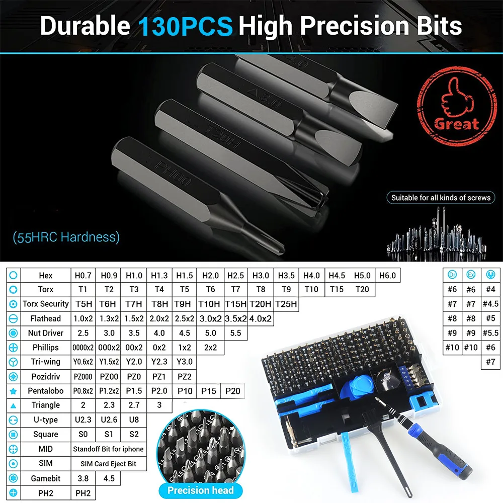 115/122/160 In 1 Precision Screwdriver Sets, Computer Repair Kit with Mini Wrench and Screw Remover,For Tablets,Watches,Iphones thumbnail 6