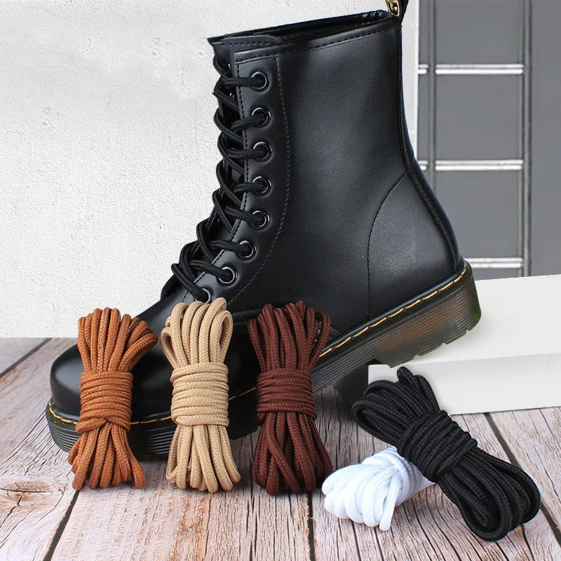 2pcs/ Pair Round Solid Polyester Black Brown Shoelaces For Marten Boot Women Men Outdoor Hiking Boots Sports Shoes Lace Strings thumbnail 2
