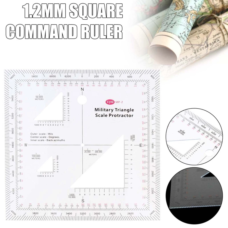 5x5'' Military MGRS Coordinate Scale Map Reading and Land Navigation Topographical Map Scale Protractor 3 Kinds of Scale thumbnail 5