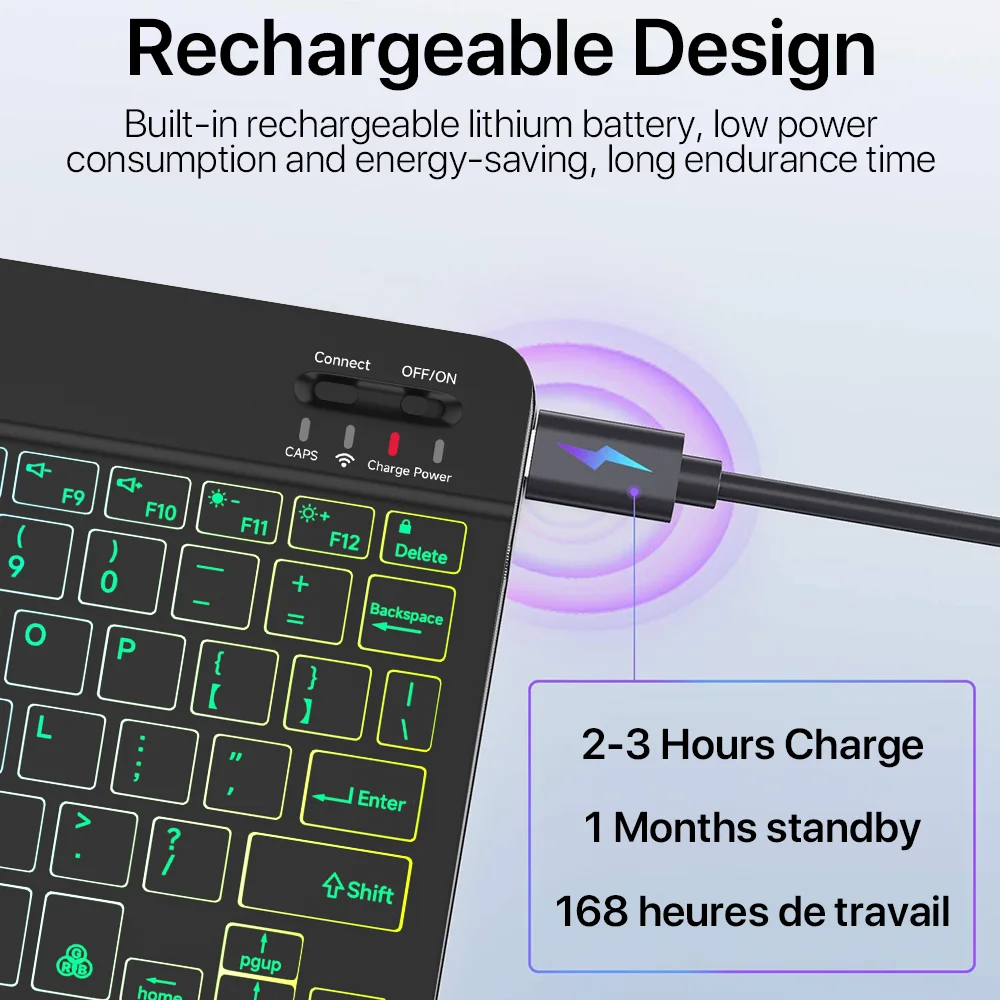 Backlit Backlight Wireless Keyboard And Mouse For iOS Android Windows Bluetooth Keyboard For Cell Phone Ipad 10 Inches Devices thumbnail 2