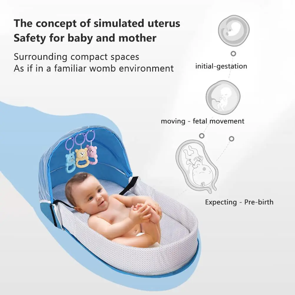 Baby Travel Cot with Net Foldable Baby Tent Washable Crib Bionic Travel Bed Breathable Cradle Cot thumbnail 6