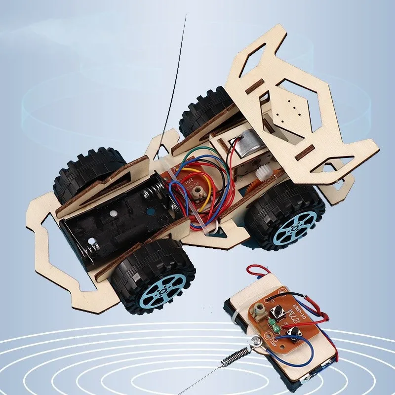 Kids Remote Control Electric Wooden Racing Toys Technology Innovation DIY Hand-assembled Electric Wireless Four-wheel Drive Toys thumbnail 5