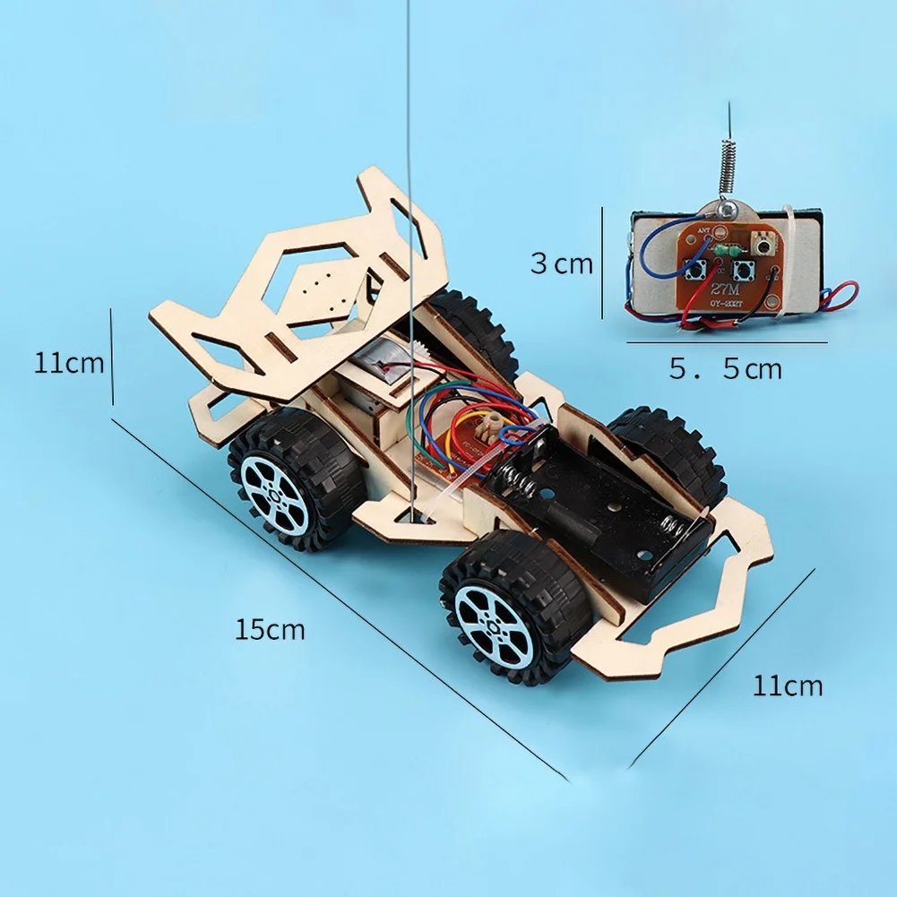 Kids Remote Control Electric Wooden Racing Toys Technology Innovation DIY Hand-assembled Electric Wireless Four-wheel Drive Toys thumbnail 4