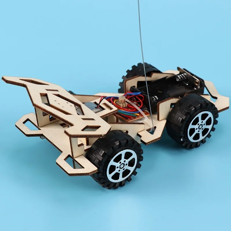 Kids Remote Control Electric Wooden Racing Toys Technology Innovation DIY Hand-assembled Electric Wireless Four-wheel Drive Toys thumbnail 3