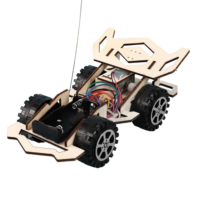 Kids Remote Control Electric Wooden Racing Toys Technology Innovation DIY Hand-assembled Electric Wireless Four-wheel Drive Toys thumbnail 6