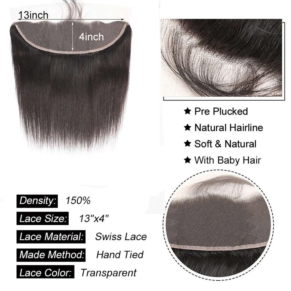 13x6 Lace Frontal Human Hair 4x4 5x5 Lace Closure Human Hair Straight Hair 6x6 Closure Transparent 13x4 Ear to Ear Lace  Frontal thumbnail 3