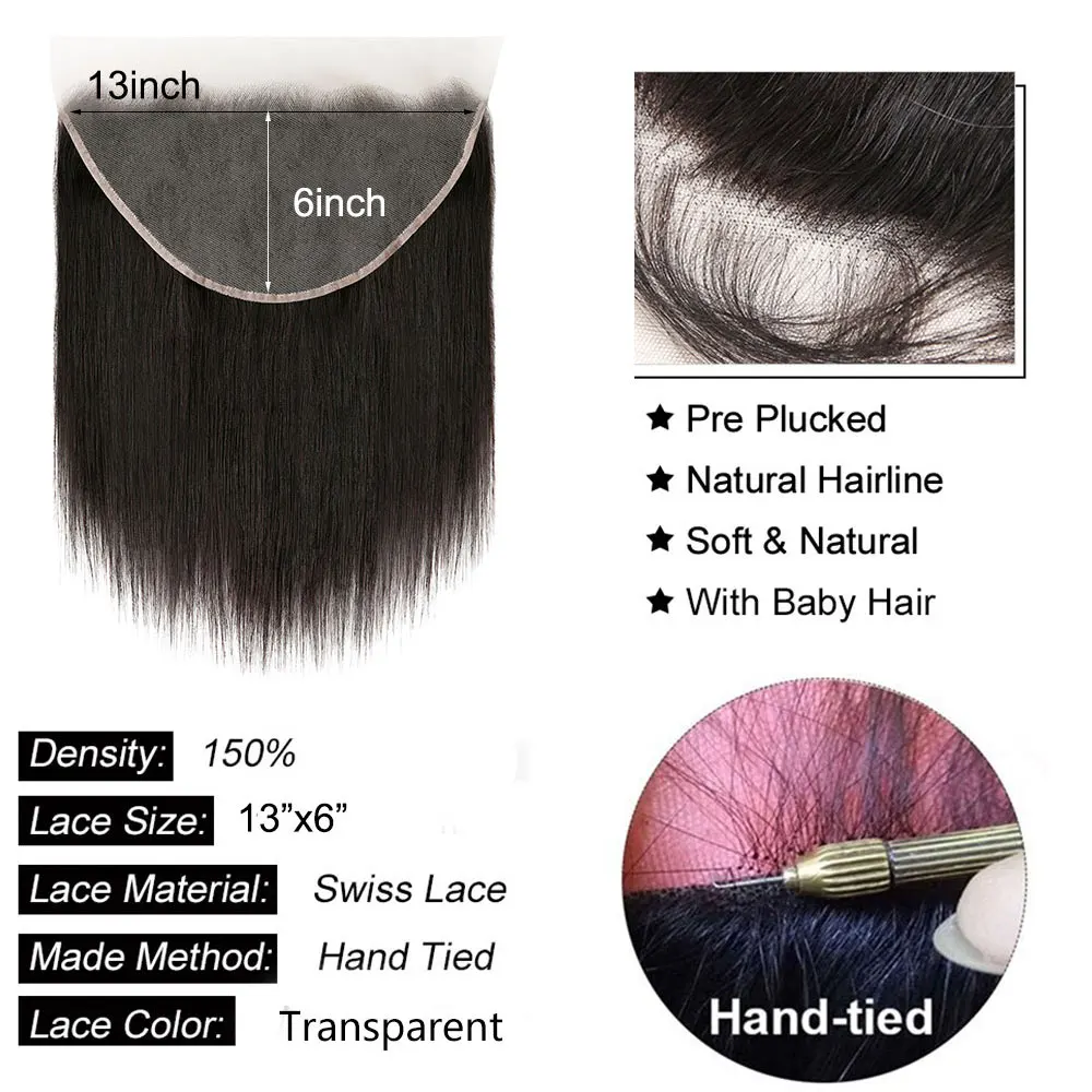 13x6 Lace Frontal Human Hair 4x4 5x5 Lace Closure Human Hair Straight Hair 6x6 Closure Transparent 13x4 Ear to Ear Lace  Frontal thumbnail 4