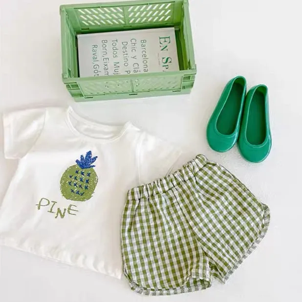 Fashion 2pcs Baby Girl's Short Sleeve Suit Fruit Print Sets Kids T-shirts +shorts Plaid Clothing Toddler Princess Girl Outfits thumbnail 5