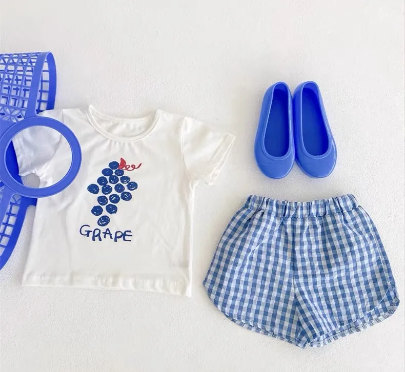 Fashion 2pcs Baby Girl's Short Sleeve Suit Fruit Print Sets Kids T-shirts +shorts Plaid Clothing Toddler Princess Girl Outfits thumbnail 4