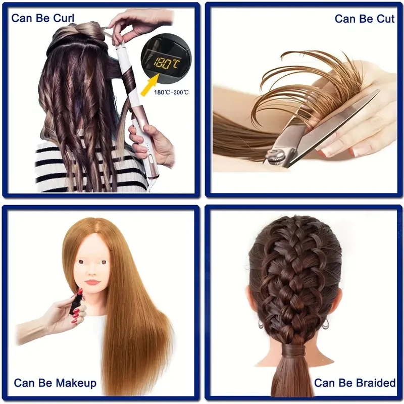 Mannequin Head 22 Inch Brown 95% Real Human Hair Training Hair Barber Mannequin Head Doll Hair Styling thumbnail 3