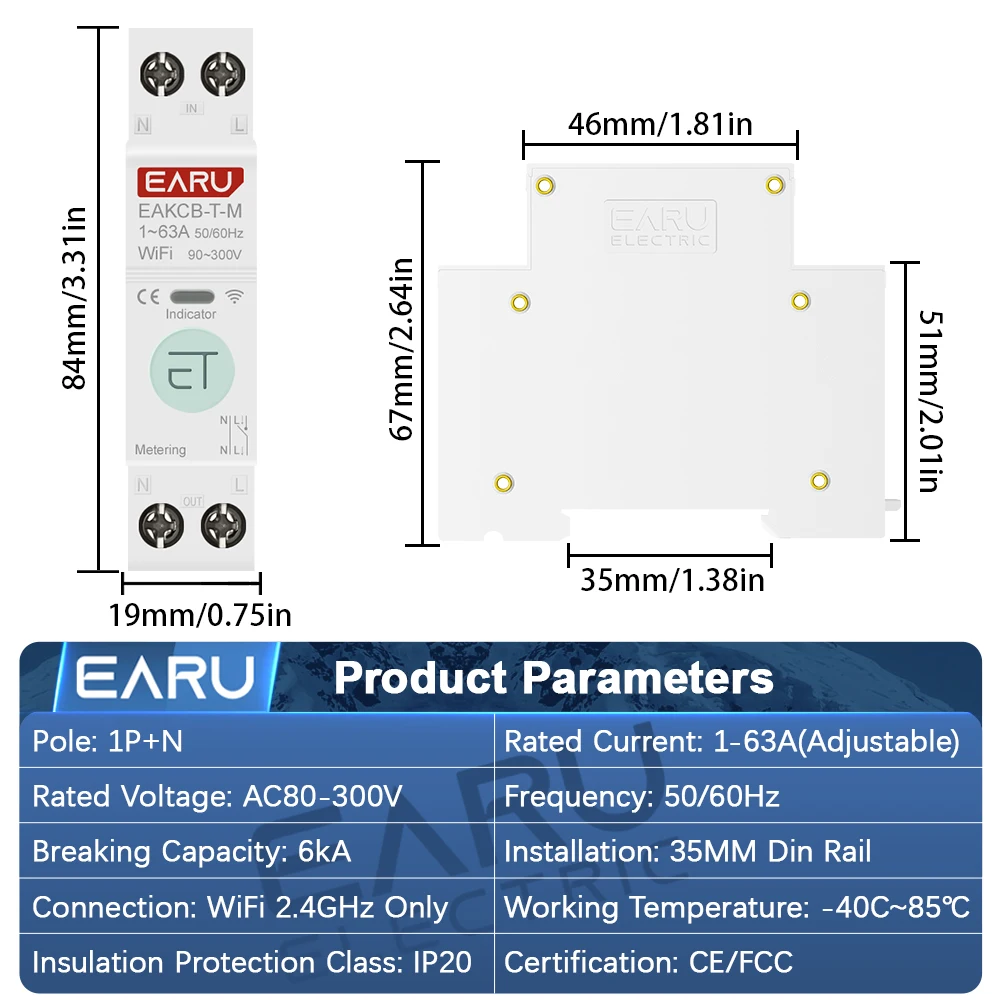 Tuya WiFi Smart Circuit Breaker MCB 1P+N 63A Timer Power Energy kWh Voltage Current Meter Protector Voice Remote Control Switch thumbnail 3