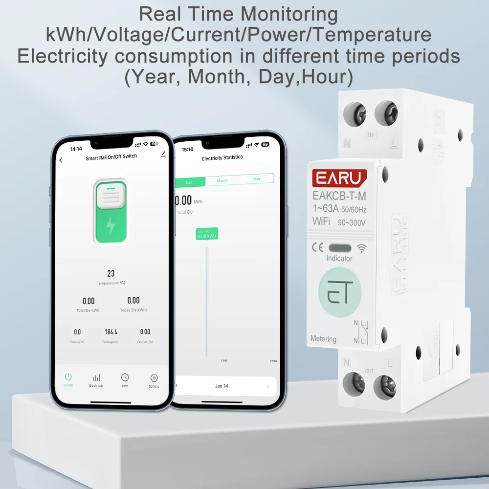 Tuya WiFi Smart Circuit Breaker MCB 1P+N 63A Timer Power Energy kWh Voltage Current Meter Protector Voice Remote Control Switch thumbnail 5