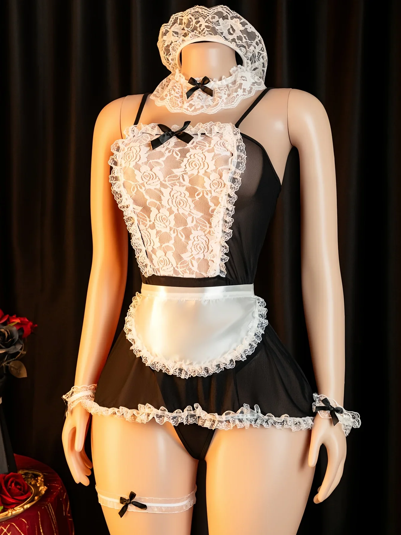 Sexy Crotchless Lingerie Women Cosplay Lolita Uniform French Apron T panties Maid Dress Erotic Underwear Role Play Costumes sets thumbnail 2