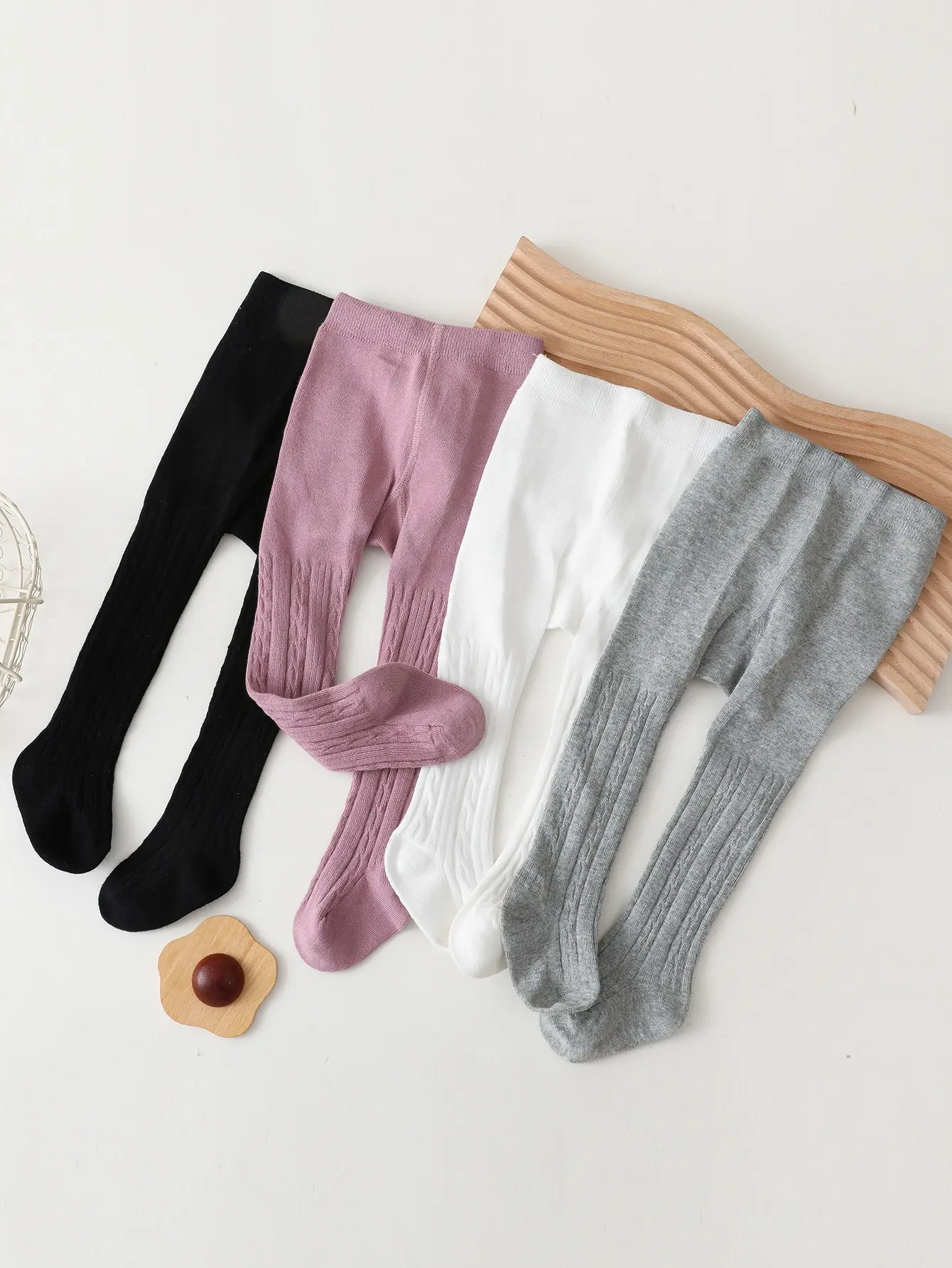 4pairs Cute Baby Girls Mesh Cable Knit Tights Spring Autumn Winter Cotton Stocking Breathable Pantyhose For Toddler Girls thumbnail 2