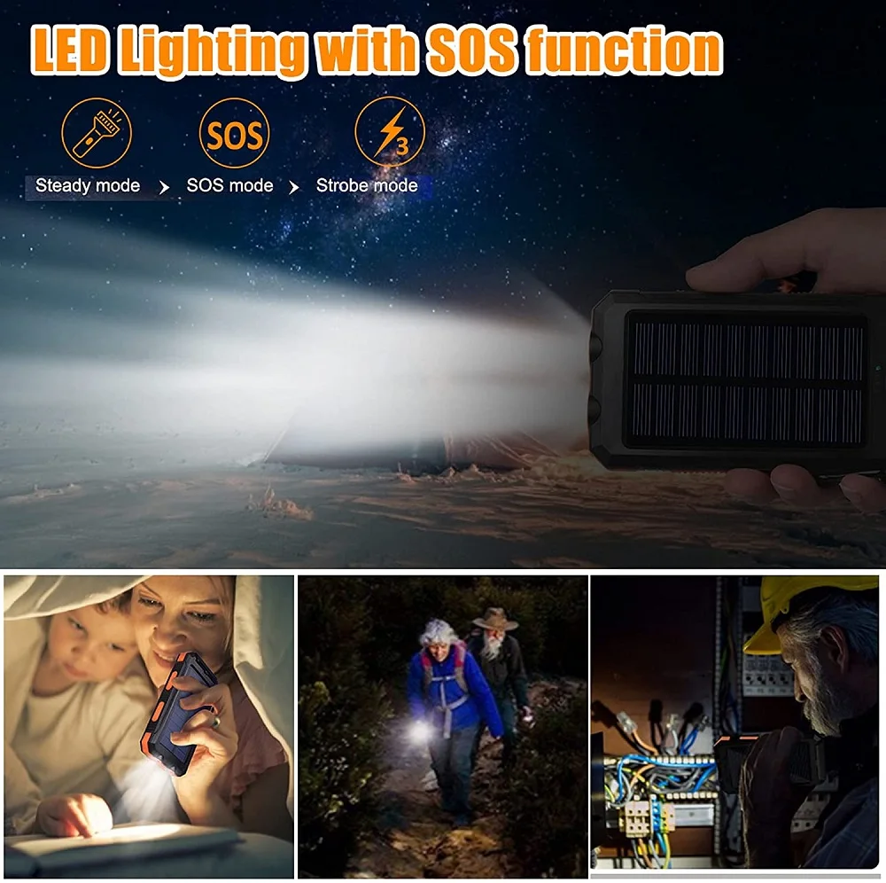 Solar Power Bank 80000mAh Portable Charging Poverbank External Battery Charger Strong Light LDE Light for All Smartphones thumbnail 2