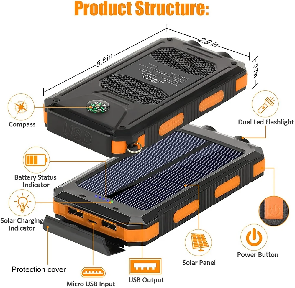 Solar Power Bank 80000mAh Portable Charging Poverbank External Battery Charger Strong Light LDE Light for All Smartphones thumbnail 6