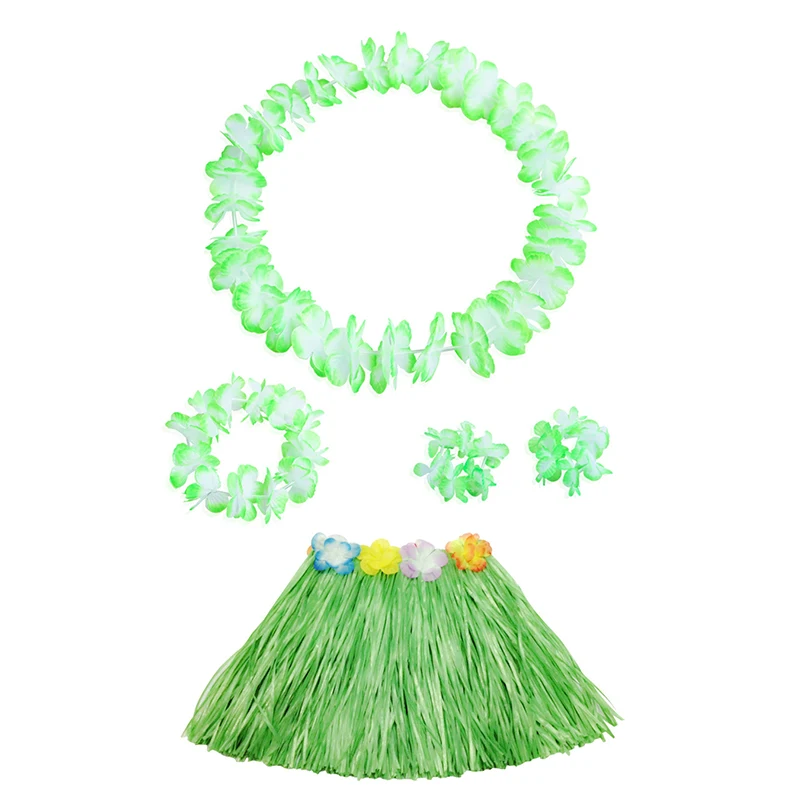 Kids Girls Hawaiian Luau Grass Hula Hawaiian Style Suit Flower Skirt Garland Hula Skirt Dance Party Costume Set Woman Dress Up thumbnail 3