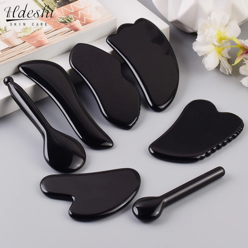 Wholesale Various Shape Black Obsidian Face Gua Sha Tool Sawtooth SPA Massager Acupuncture Facial Beauty Product For Health Care