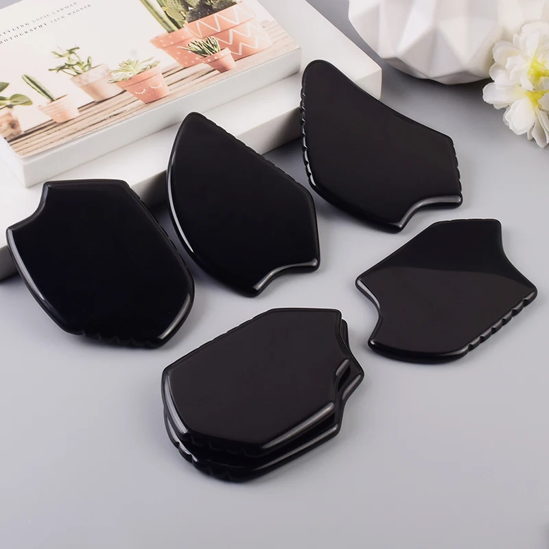 Wholesale Various Shape Black Obsidian Face Gua Sha Tool Sawtooth SPA Massager Acupuncture Facial Beauty Product For Health Care thumbnail 3