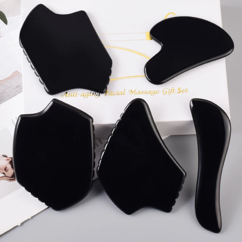 Wholesale Various Shape Black Obsidian Face Gua Sha Tool Sawtooth SPA Massager Acupuncture Facial Beauty Product For Health Care thumbnail 6