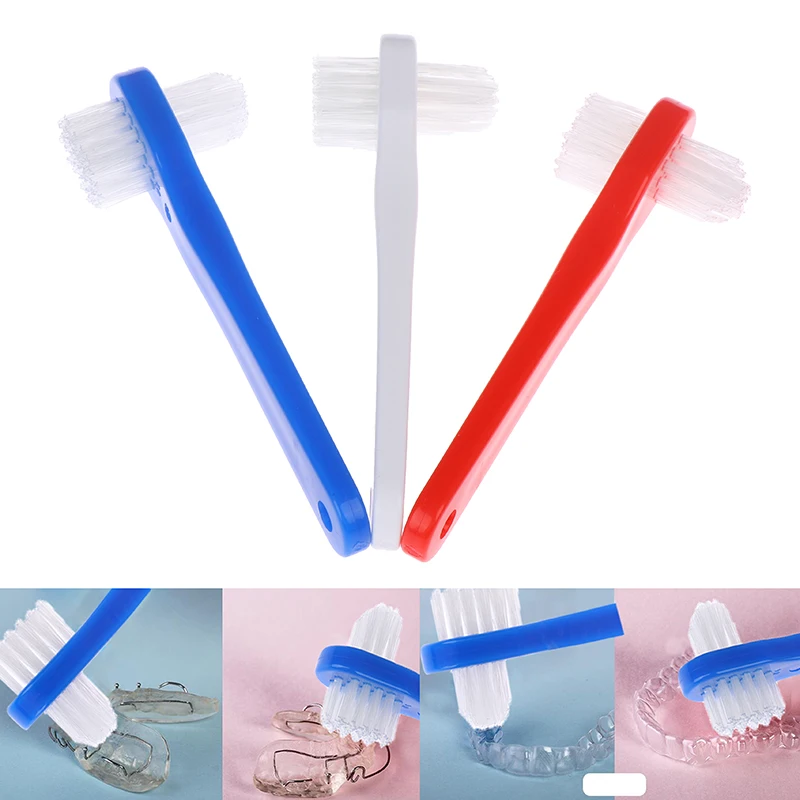 1 Pcs T-shape Denture Dedicated Plastic Brush Toothbrush Dual Head False Teeth Brushes Cleaner For Oral Health thumbnail 2
