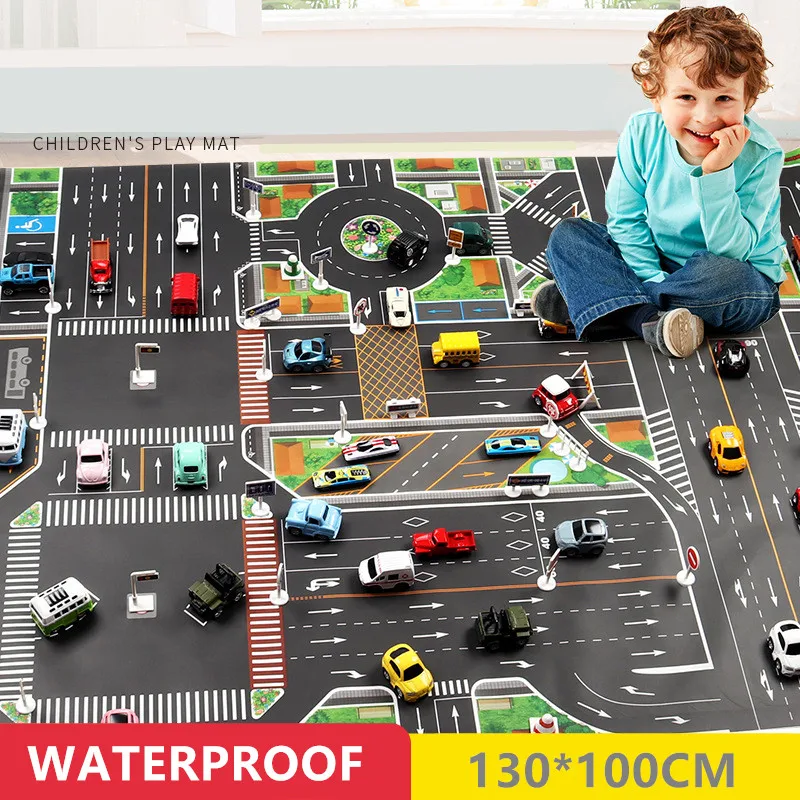 City Traffic Car Park Play Mat Waterproof Parking Lot Kids Playmat Kids Rug Boy Girl Educational Toys for Children Map ​ thumbnail 2