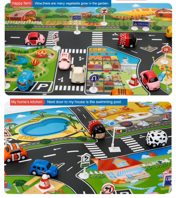 City Traffic Car Park Play Mat Waterproof Parking Lot Kids Playmat Kids Rug Boy Girl Educational Toys for Children Map ​ thumbnail 4