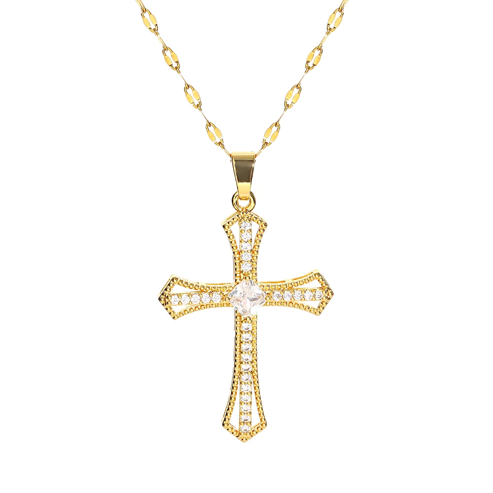 Religious Cross Necklace For Women Men Stainless Steel Chain Necklaces Christian Pendant Collar Pray Baptism Christmas Gift thumbnail 2
