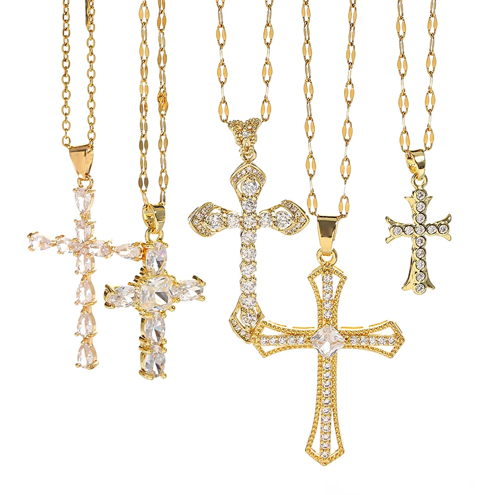 Religious Cross Necklace For Women Men Stainless Steel Chain Necklaces Christian Pendant Collar Pray Baptism Christmas Gift thumbnail 6