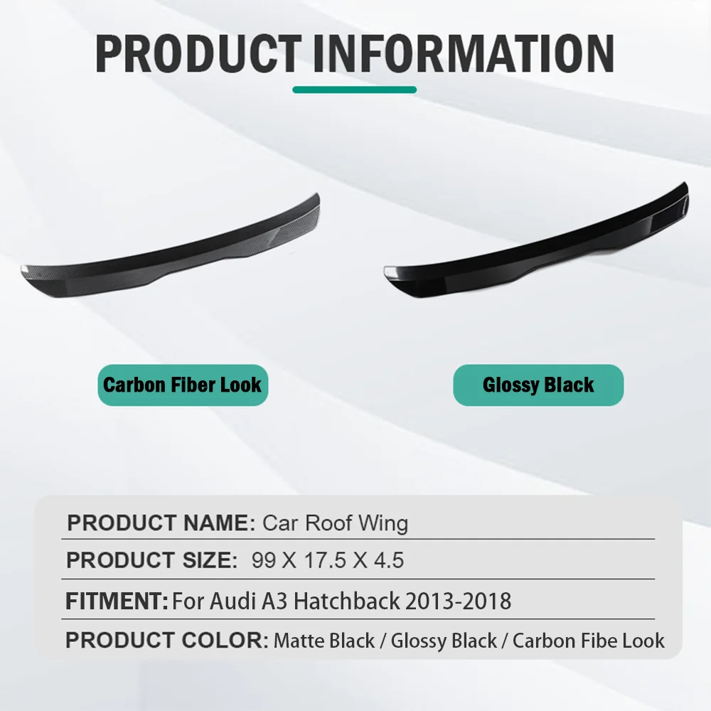 Car Rear Roof Spoiler Wing For Audi A3 Hatchback 2013 2014 2015 2016 2017 2018 Black / Carbon Look Rear Tail Wing Decoration thumbnail 3