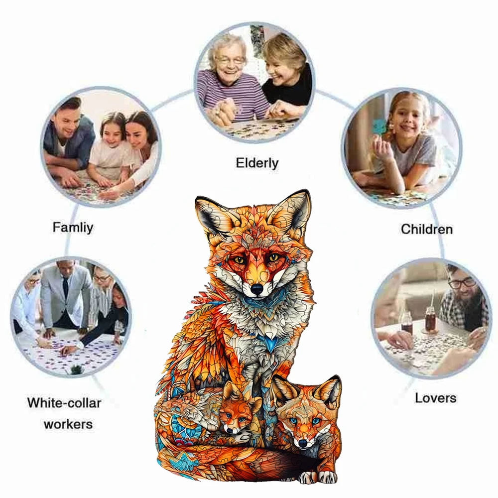 Warm Fox Family Wooden Puzzle Creative Variety Of Special Shapes Creative Gifts For Boys And Girls Birthday Gifts For Adults thumbnail 4