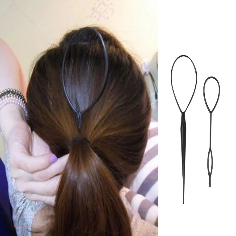 1set(2pcs) Ponytail Plastic Loop Styling Tools Simple Magic Hair Twist Styling Clip Braider Tools Black Bun Hairstyle Maker thumbnail 5