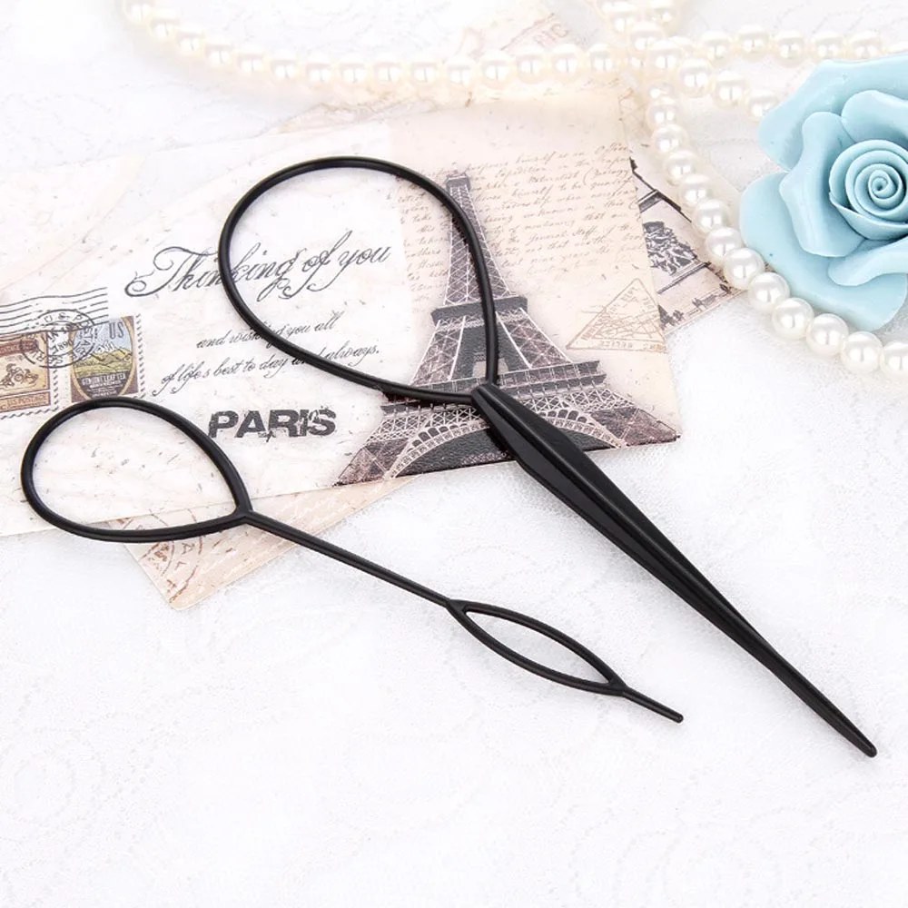 1set(2pcs) Ponytail Plastic Loop Styling Tools Simple Magic Hair Twist Styling Clip Braider Tools Black Bun Hairstyle Maker thumbnail 3