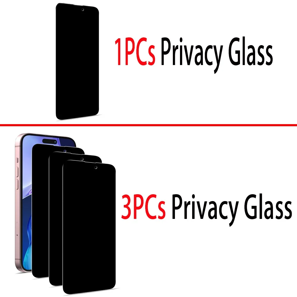 1~3PCS Anti Spy Tempered Glass For iPhone 17 17e 16e 16 15 Pro Max Privacy Screen Protector iPhone 15 14 Plus 13 12 11 Pro Max Antiespia Pelicula de Cristal Templado iPhone 17 Pro Max anti-peeping Protective Film thumbnail 2