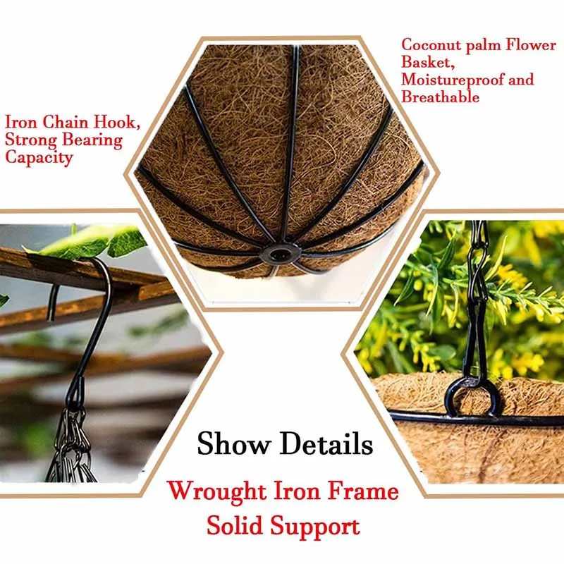 8/10 Inch Round Wire Plant Holder Metal Hanging Basket Coconut Liner Lining Plants Flower Garden Pot for Home Balcony Decoration thumbnail 4