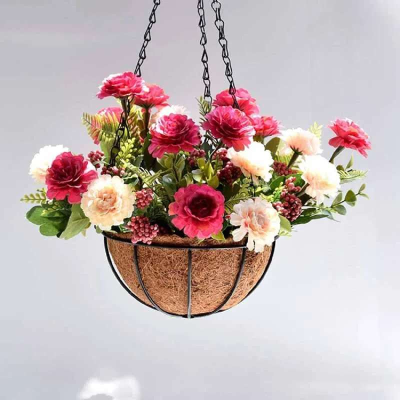 8/10 Inch Round Wire Plant Holder Metal Hanging Basket Coconut Liner Lining Plants Flower Garden Pot for Home Balcony Decoration thumbnail 5