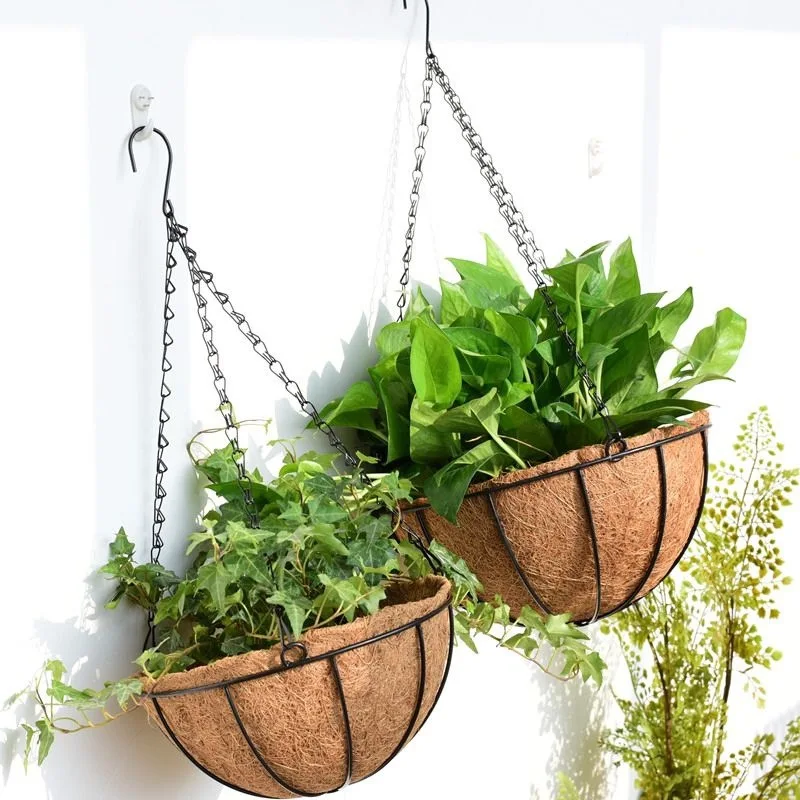 8/10 Inch Round Wire Plant Holder Metal Hanging Basket Coconut Liner Lining Plants Flower Garden Pot for Home Balcony Decoration thumbnail 6