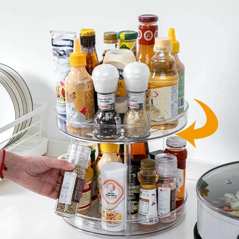 Turntable Organizer Multifunction Clear Rotating Storage Trays Plastic Kitchen Turntable Spice Rack Cosmetic Makeup Organizer thumbnail 6