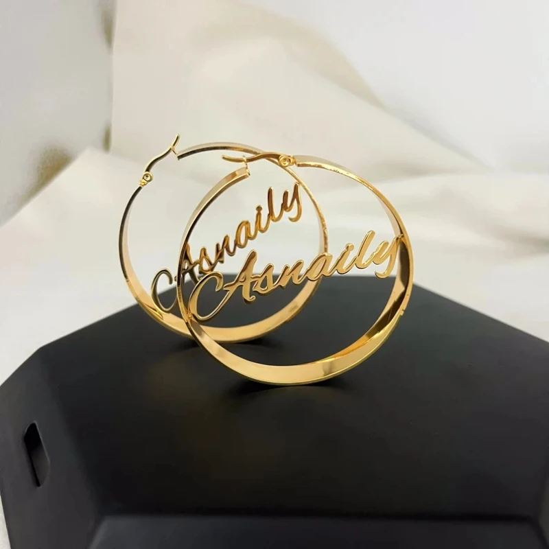 Personalized Welded Earrings Name Earrings Middle Welded Stainless Steel Custom Name Daily Jewelry Best Christmas Gift For Women thumbnail 2