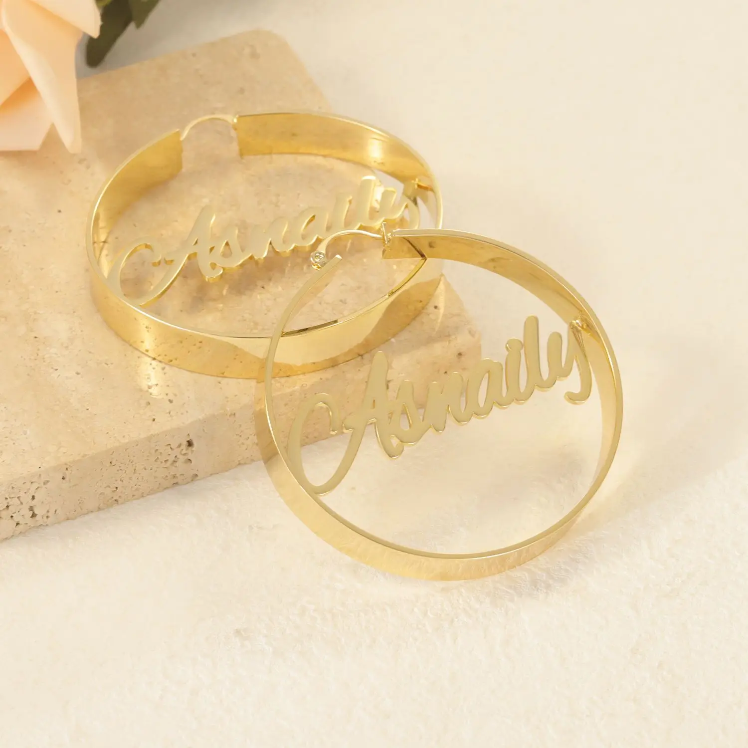 Personalized Welded Earrings Name Earrings Middle Welded Stainless Steel Custom Name Daily Jewelry Best Christmas Gift For Women thumbnail 3